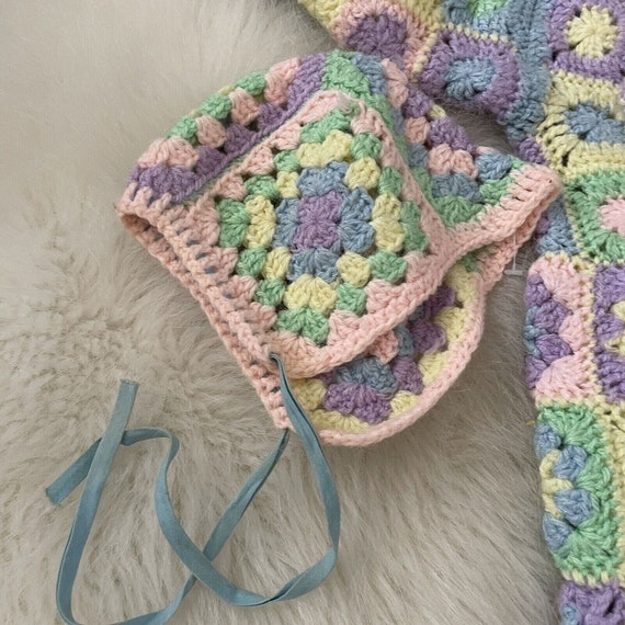 Vintage Colorful Crochet Baby Infant Gown And Bon… - image 4