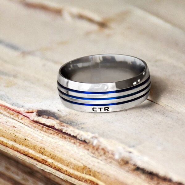 Azure CTR ring blue and stainless steel Choose the Right enamel perfect for latter-day saints