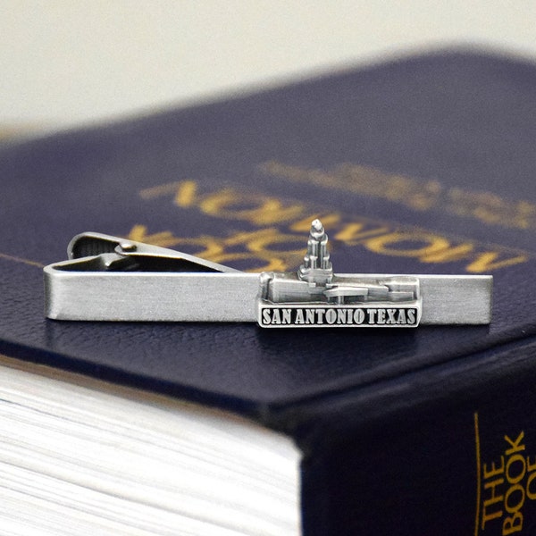 San Antonio Texas Temple Tie Bar Silver or Gold Finish TEMPLE wedding endowment sealing missionary groomsmen gifts
