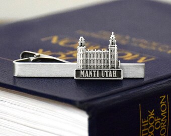 Manti Temple Tie Bar Silver or Gold Finish TEMPLE wedding sealing endowment groomsmen or missionary gift