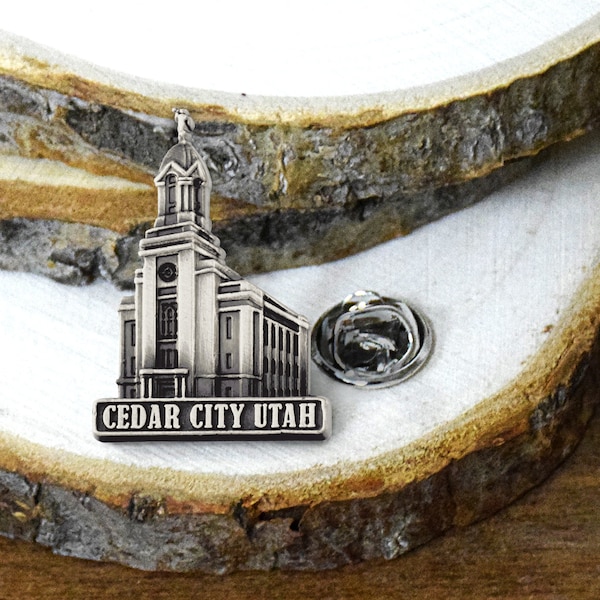 Cedar City Utah pin lapel pin in Silver or gold antique finish temple wedding sealing endowment groomsmen missionary or bridesmaid gift