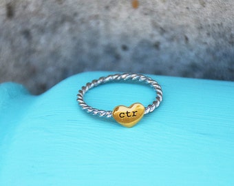 Heart Strings CTR ring dainty gold heart silver rope band choose the right perfect for latter-day saint baptism sister missionary gift