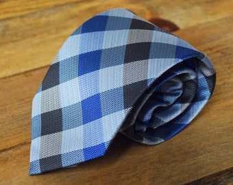 Blue and Black Plaid Necktie - Multiple sizes - father son tie -  groomsmen temple wedding endowment missionary wedding gift