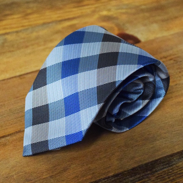 Blue and Black Plaid Necktie - Multiple sizes - father son tie -  groomsmen temple wedding endowment missionary wedding gift