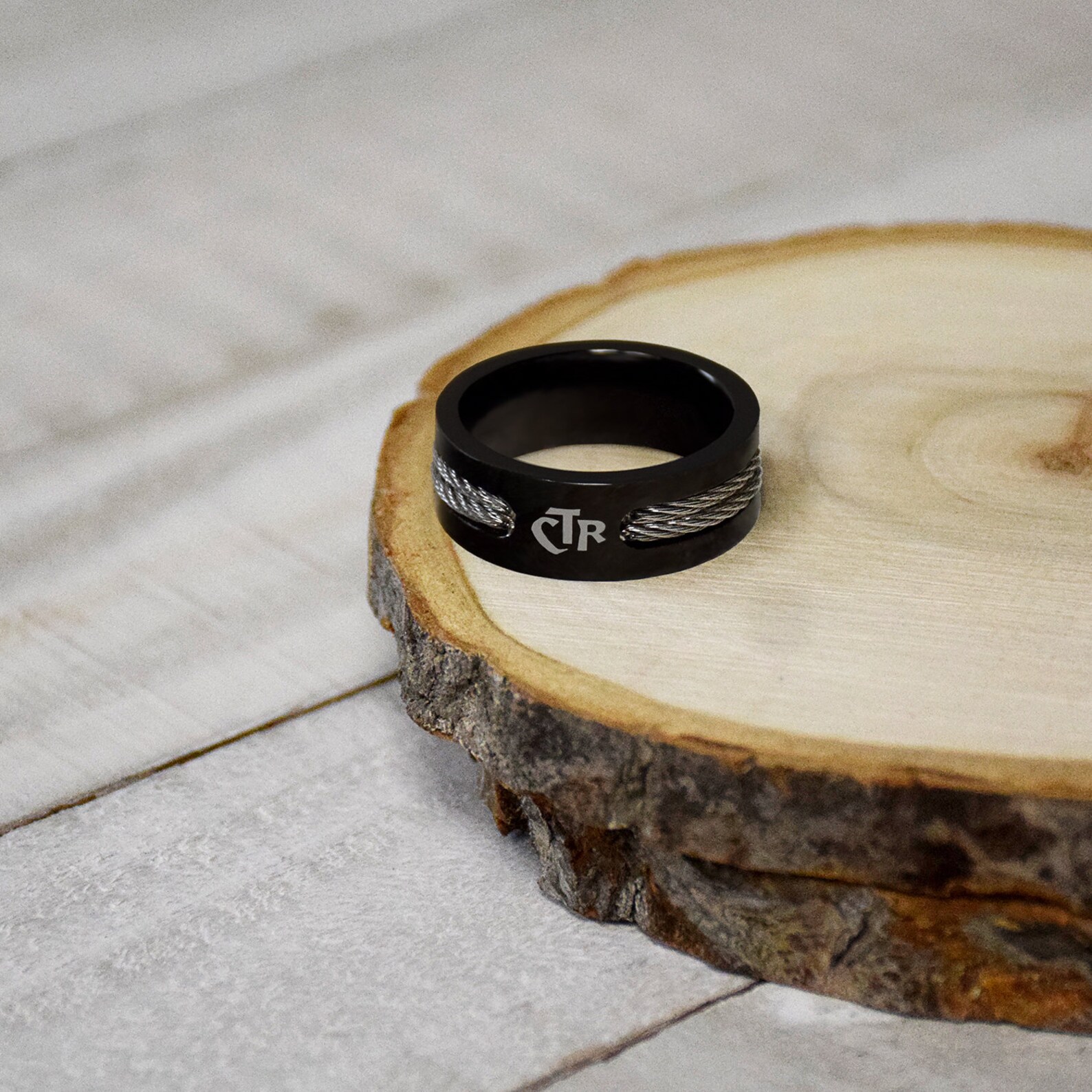 Black With Wire CTR Ring Stainless Steel Comfort Fit Band - Etsy