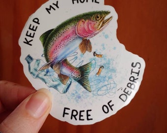 Mantenga mi casa libre de escombros, pegatina impermeable de pescado