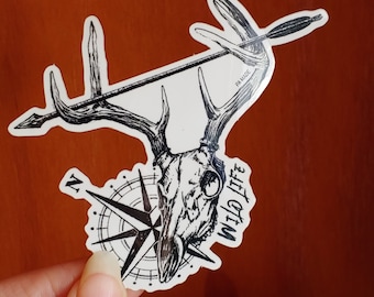 Whitetail Deer Skull with Compass Wildlife Waterproof Sticker