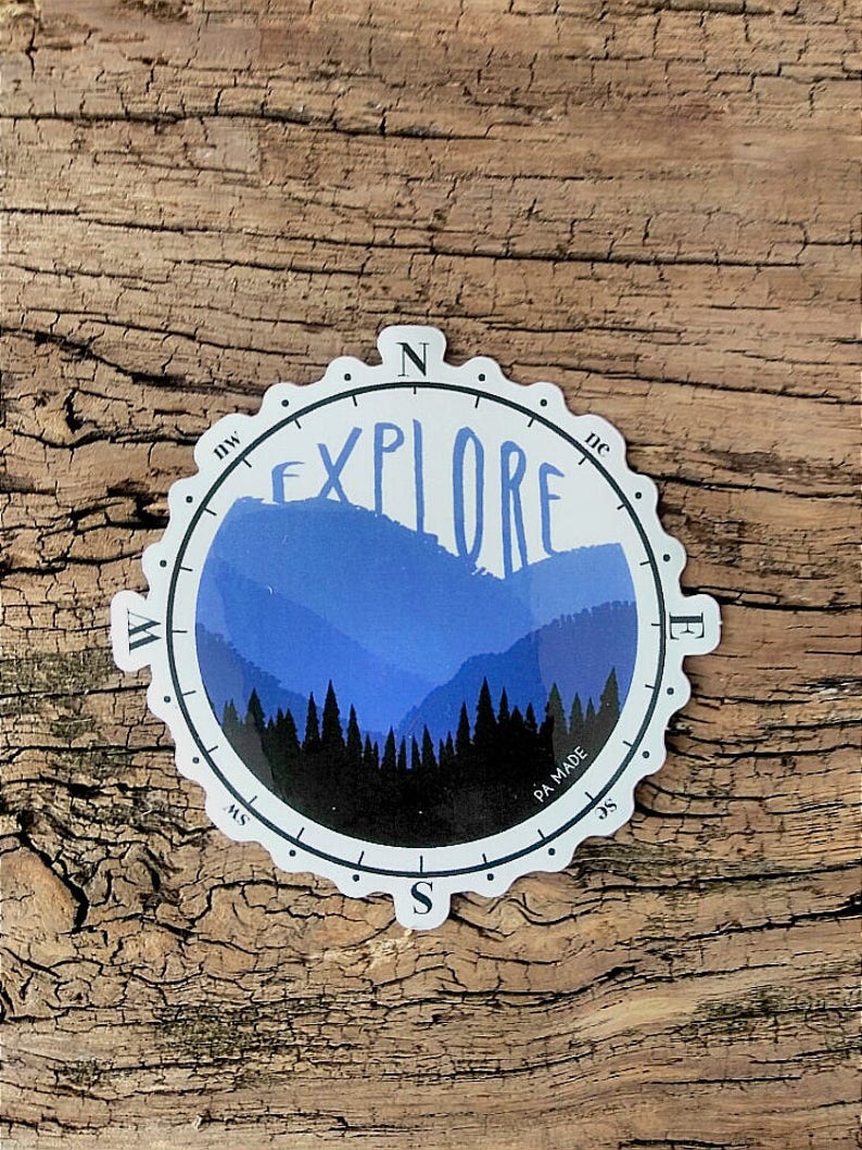 Explore Mountains Adventure Compass Waterproof Sticker - Etsy