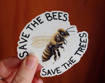 Salvar a las abejas, salvar los árboles, pegatina impermeable abeja