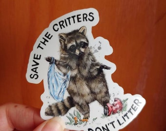Salvar a los bichos, No litter, mapache impermeable pegatina