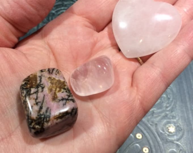 Love Kit of Crystals, Rose Quartz, Heart, Rhodonite