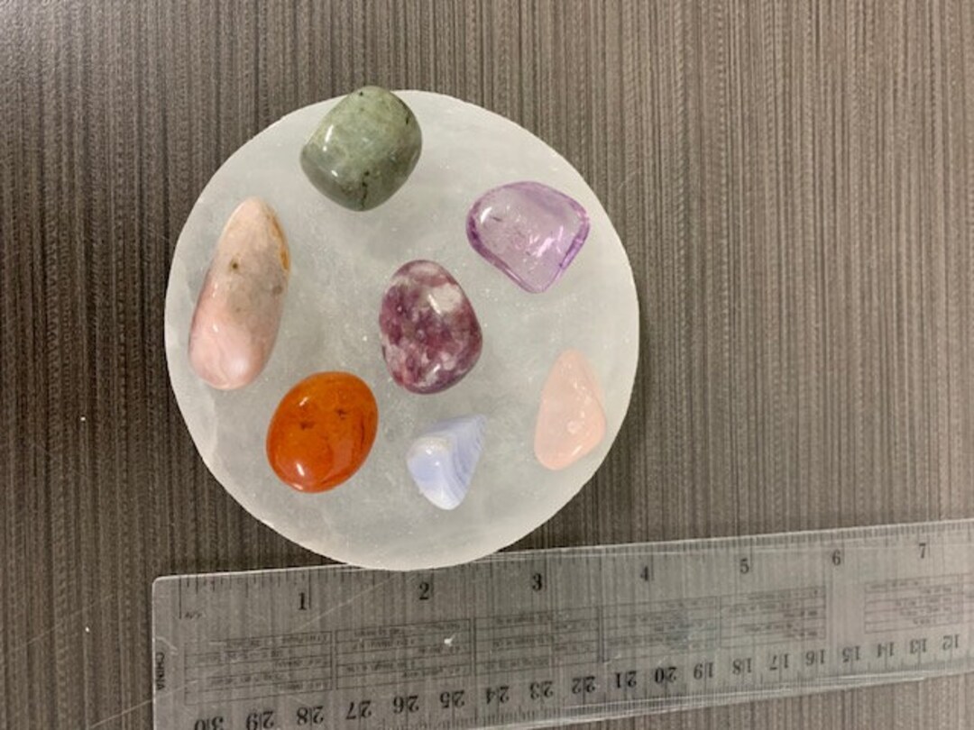 Piastra Di Ricarica In Selenite - 14.5cm Diametro, Per Cristalli E Gioielli, Naturale - Foto 9