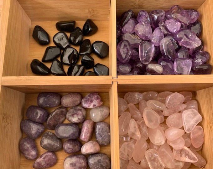 Stress Buster Crystal Kit, Amethyst, Black Tourmaline, Lepidolite, Rose Quartz