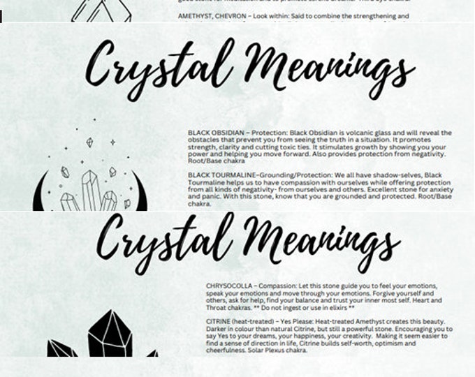 Crystal Meanings, Digital Download, PDF, 68 crystal meanings and chakra correspondence