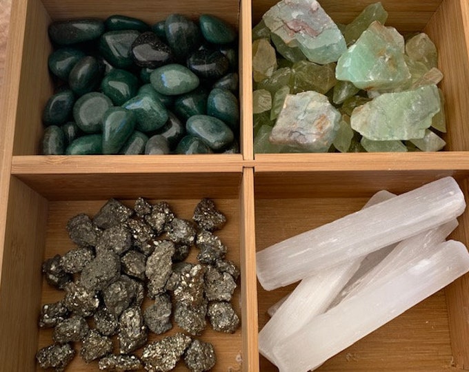 Crystal Kit for Abundance and Prosperity: Pyrite, Aventurine, Green Calcite, Selenite