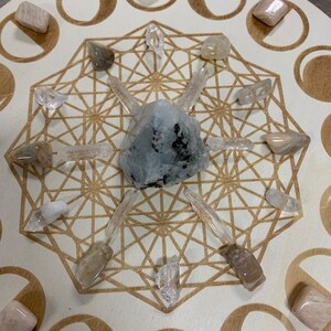 Wooden Moon Phase Grid, with or without Crystals