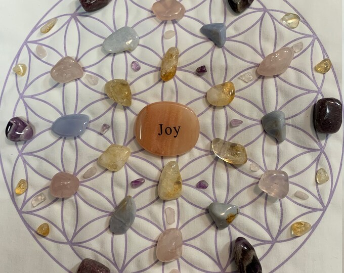 Joy Crystal Grid, Rose, Citrine, Amethyst, Lepidolite, Blue Chaledony