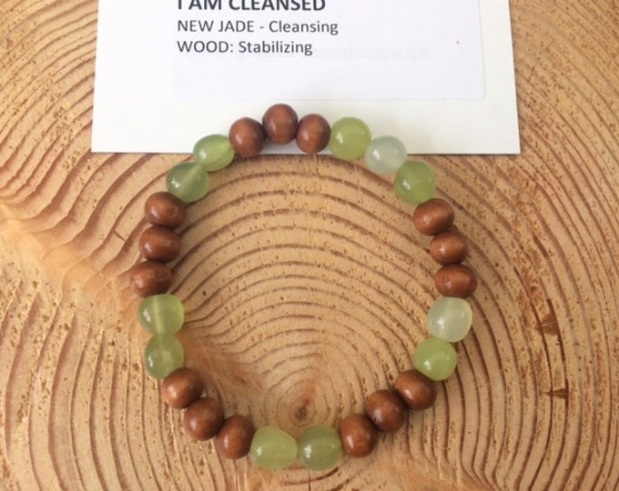 I Am Cleansed Bracelet, New Jade, Wood