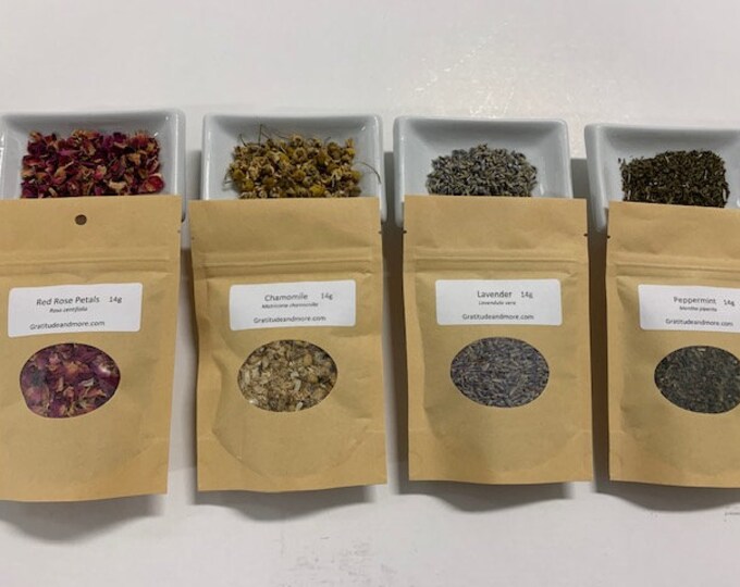 Relaxing botanical tea bundle, Red Rose Petals, Peppermint, Lavender, Chamomile, wildcrafted