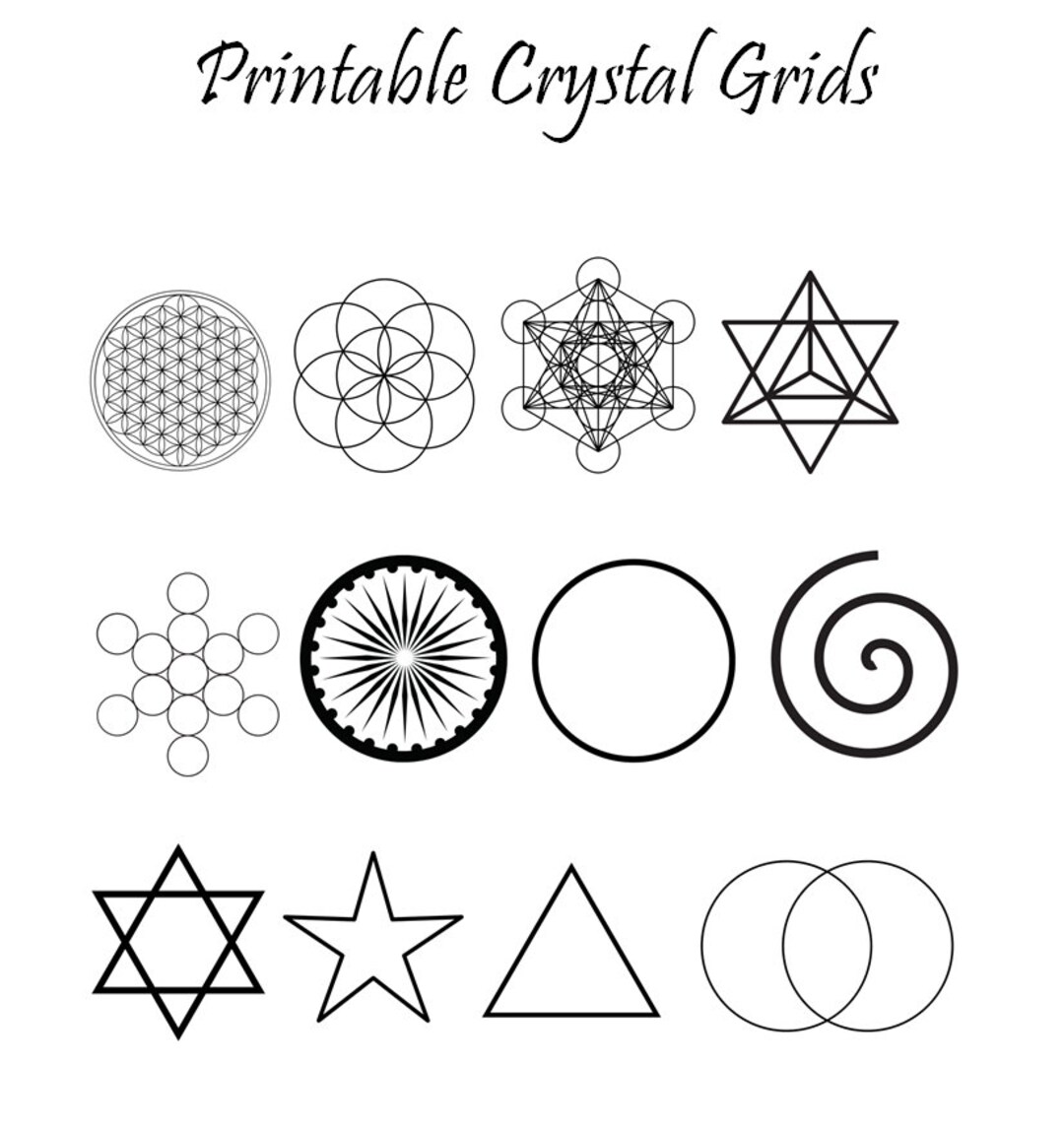 Crystal Grids, Printable, 12 Grid Designs, Templates, PDF, Sacred Geometry, Book of Shadows, Black and White - Etsy