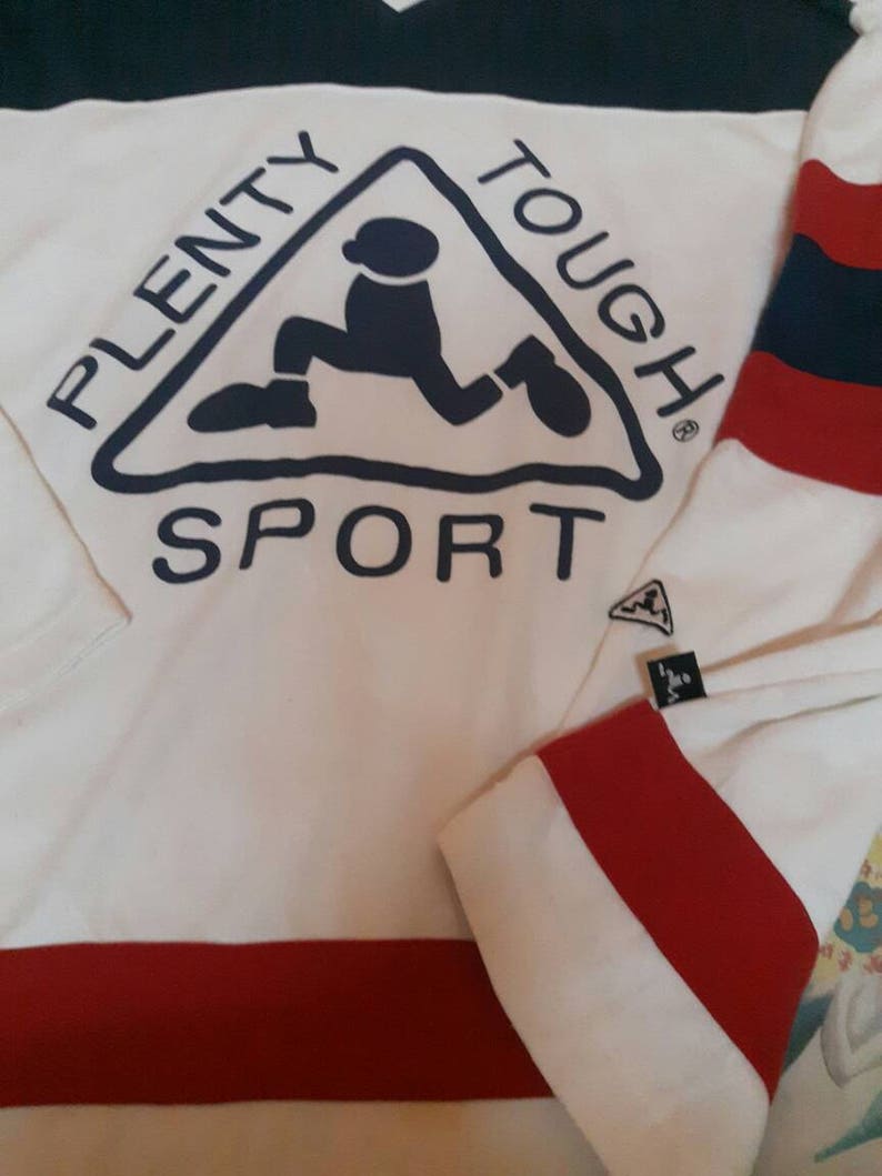 Vintage Plenty Tough Sport Long Sleeve Shirt Spell Out Big Logo L size..