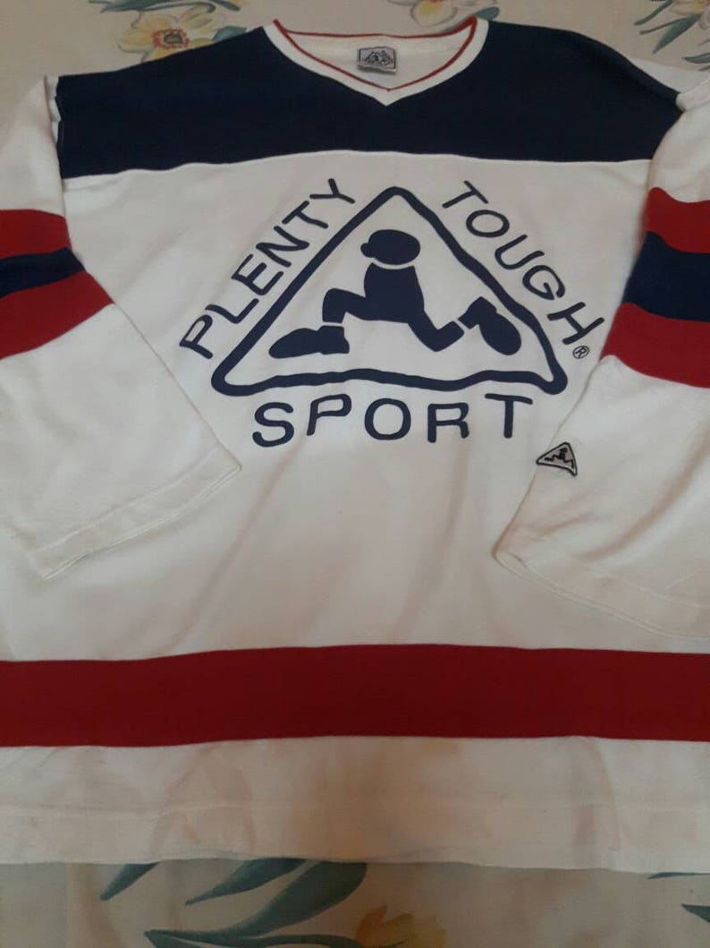 Vintage Plenty Tough Sport Long Sleeve Shirt Spell Out Big Logo L size..