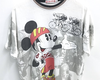 Vintage 90s Mickey Mouse Cycling Fullprint T-shirt (Size M)