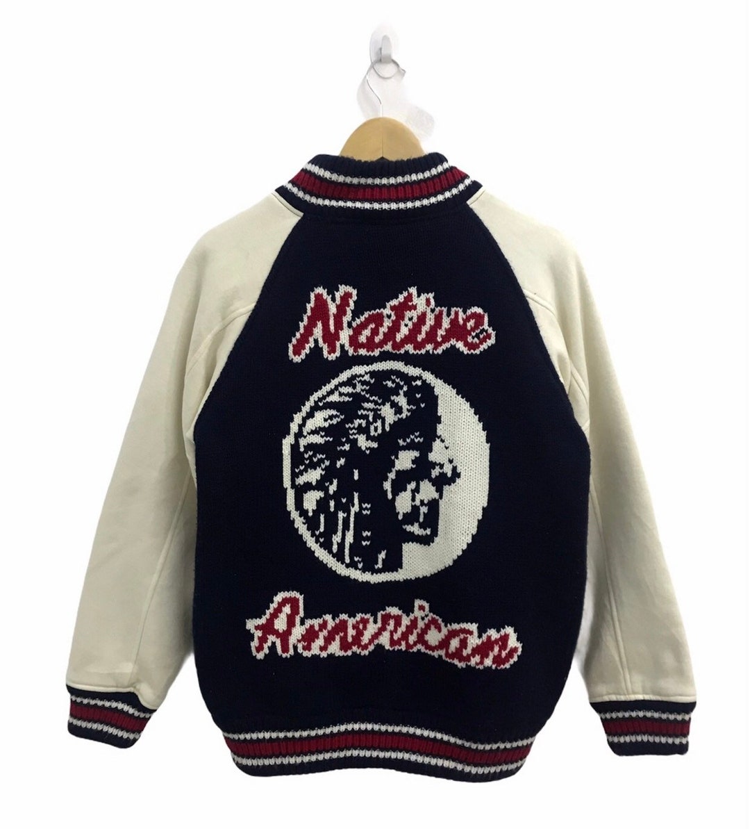 Lサイズ TOKYO INDIANS Sport Varsity Jacket Vintage Willpips Knit Native American Red Indian Head Varsity
