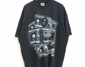 Koszulka Vintage Big Size z lat 90. Tupac Shakur Raper Money Dollar. Rozmiar 4XL. Wyprodukowano w USA