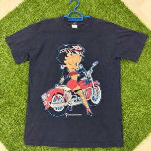 Betty Boop × Harley-Davidson T 90s USA製 Vintage 90s Betty Boop Biker Harley Davidson Tshirt..size M..made