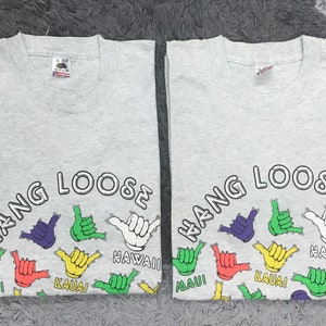 COMBO!! Vintage 90s Hang Loose Multicolours tshirt..Fruit of The Loom..Size L..Made in USA