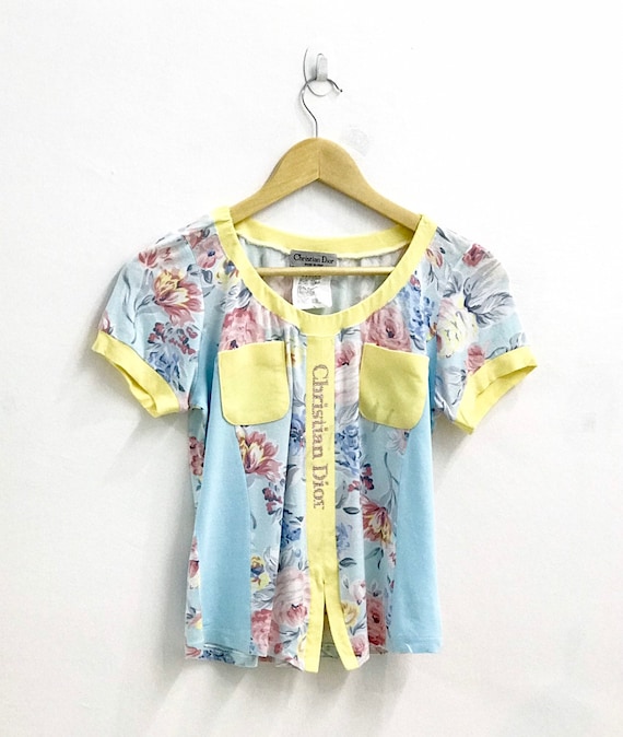 Christian Dior Monsieur, Vintage Christian Dior Floral Blouse: Glitter Spellout, Made in Italy