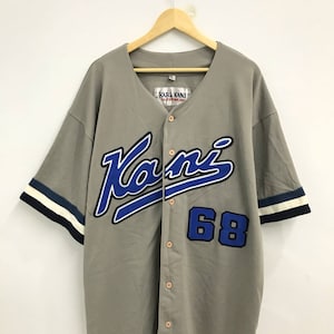 Free Shipping! Vintage 90s Karl Kani Button Ups Baseball shirt..Hip Hop..Spellout Embroided Logo..Made in Korea