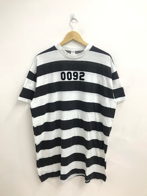Vintage 80s Striped Prison T-shirt - Rockabilly Fashion - Made in