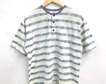 Vintage Pierre Balmain striped Spellout Half Button Ups camiseta.. Tamaño M