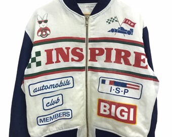 Vintage 90s Inspire Racing Design by Bigi Co Ltd Bomber Varsity Jacket..Japanese Brand..Made in Japan