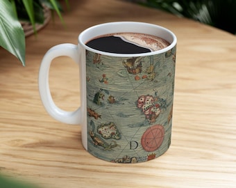 Carta Marina Mug | Vintage Nautical Map Illustration, Ocean Chart Ceramic Cup