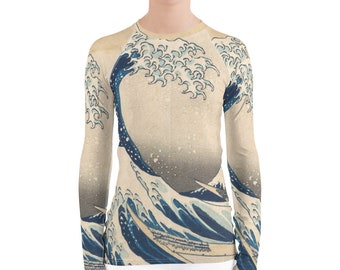 Unique Rash Guard Great Wave off Kanagawa Rash Guard Women, UPF Shirts Ocean Lover Gifts Shirt Surfing Accessories Beach Accessories
