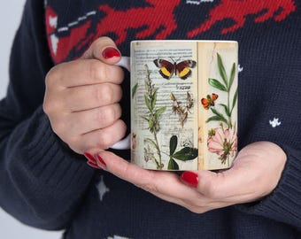 Botanische vlindermok: bloemenkeramisch koffiekopje, tuinmancadeau