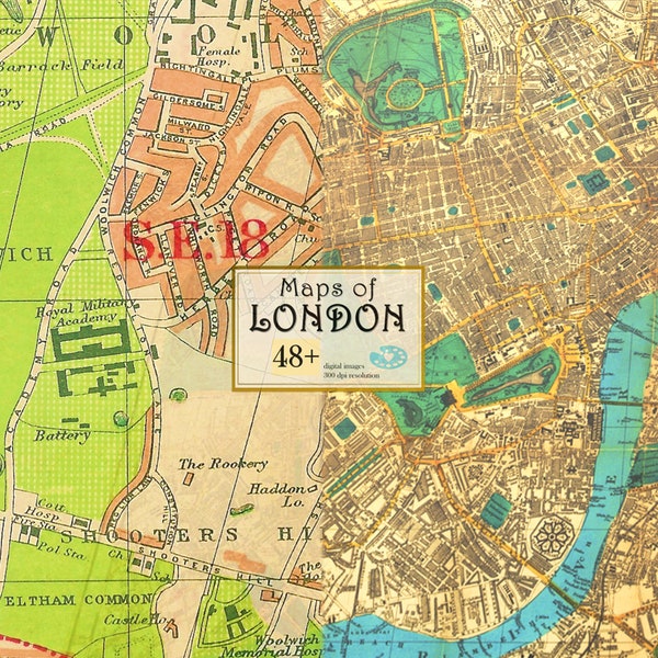 Vintage Historical Maps of London Print, High Quality Digital Download Old London Map, London Poster, Old Map Painting Print