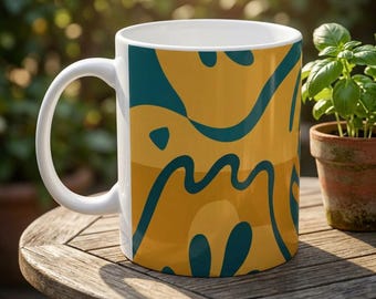 Keramische mok in Matisse-stijl | Abstracte lijntekeningen, modern minimalistisch