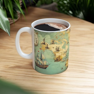 Keramische mok vintage kaart, uniek cadeau voor avonturiers, reisliefhebbers, koffiekopje wereldkaart, woondecoratie, verjaardagscadeau
