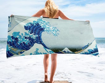Wave off Kanagawa Beach Towel, Japanese Art