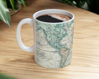 Keramische vintage wereldkaart mok, (11 oz) cadeau