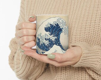 Keramische mok - Great Wave, koffiekop oceaangolven, theemok Japanse kunst, cadeau natuurliefhebber, drinkgerei blauwe zee branding, golfpatroon keuken