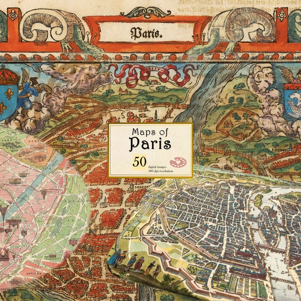 Vintage Historical Maps of Paris Print, High Quality Digital Download Vintage Paris Map, Paris Poster, Old Map Painting Print