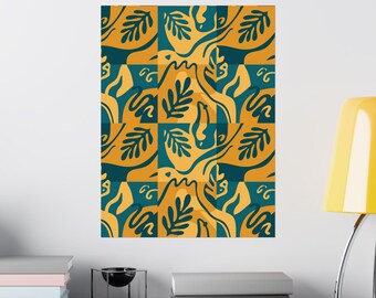 Matisse Style Abstract Botanical Vertical Poster | Yellow Green Plant Art