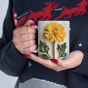 Botanical Floral Ceramic Mug: Yellow Flower Coffee Cup