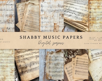 Shabby Sheet Music Digital Paper Pack: Junk Journal Supplies (Digital Download)