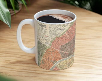 Keramische koffiemok vintage Parijs kaart - theemok - cadeau reisliefhebber